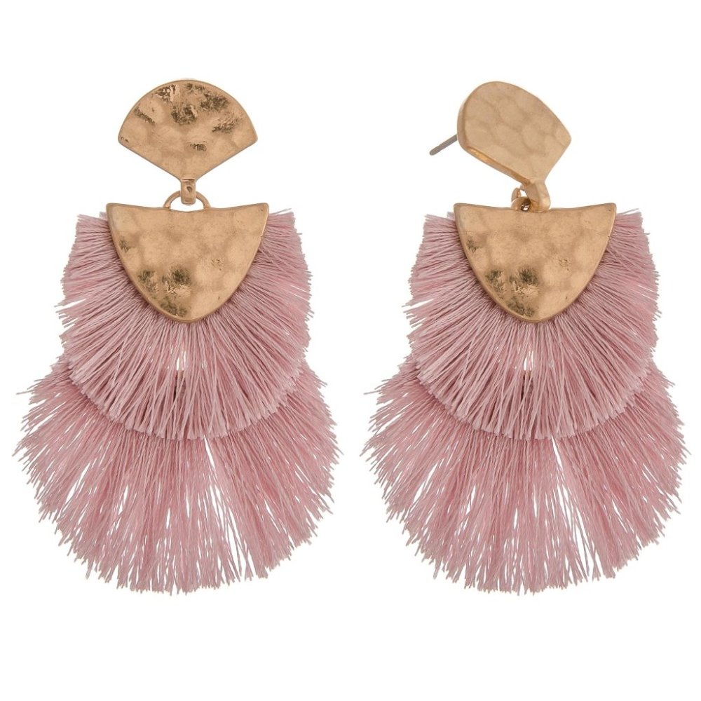 Pink Lavender Doubled Hammered Hinge Tass Earrings
